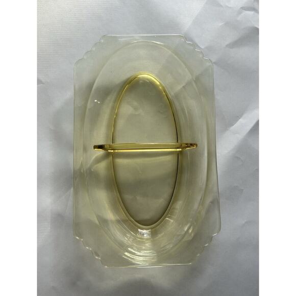Fostoria Mayfair Relish Dish 2 Part 9” Long Yellow Topaz Vintage Candy Trinket - Picture 10 of 15